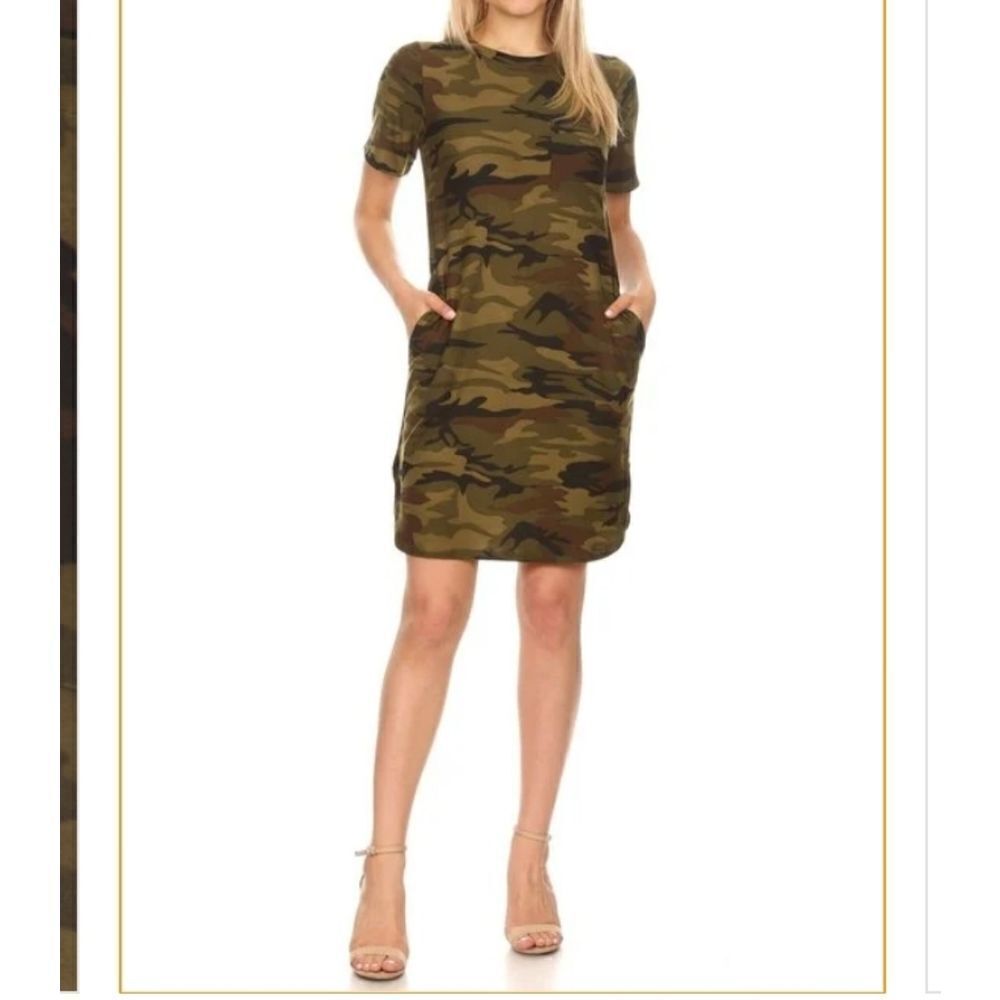 MOA COLLECTION CAMO PRINT DRESS DARK GREEN